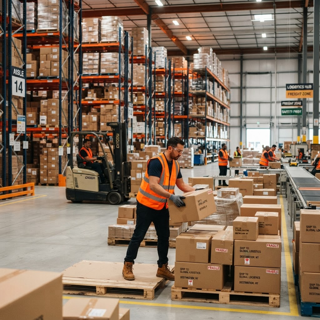 Diamond Shipping warehouse team handling freight and pallets